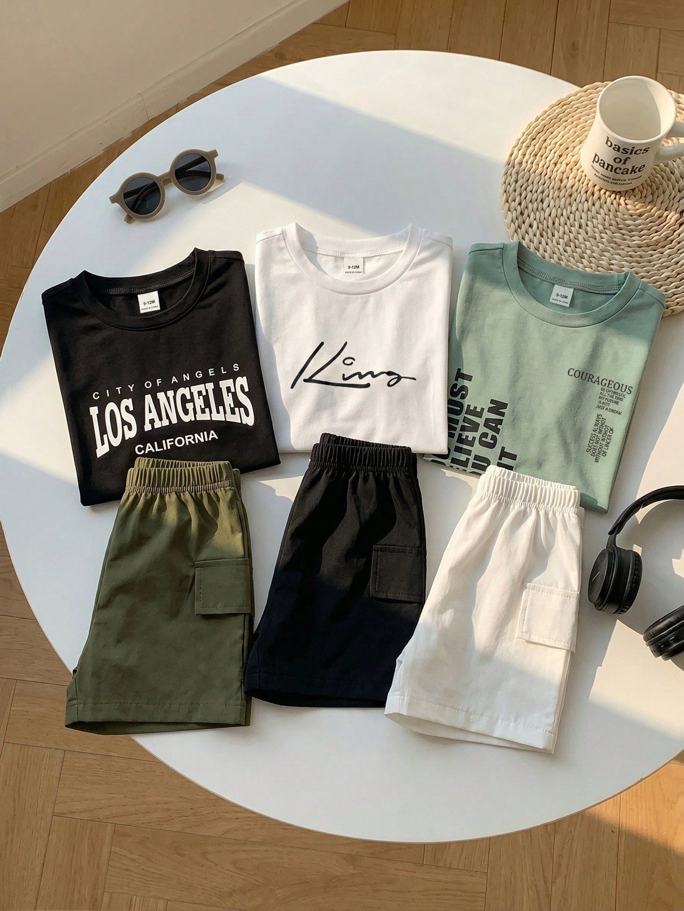 6pcs Boys Graphic Tee & Shorts Set - Onyx