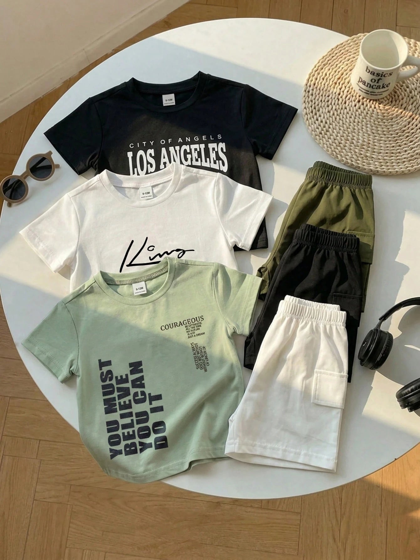 6pcs Boys Graphic Tee & Shorts Set - Onyx