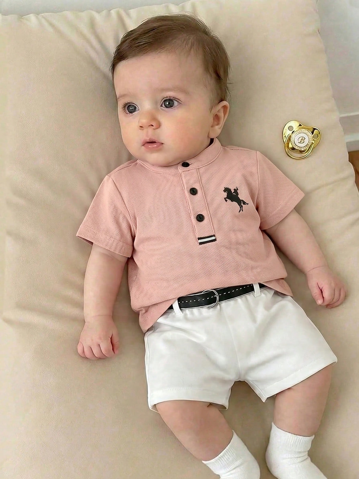 2pcs Baby Boys Polo Shirt & Belted Shorts Set - Blush | 21 Century ...