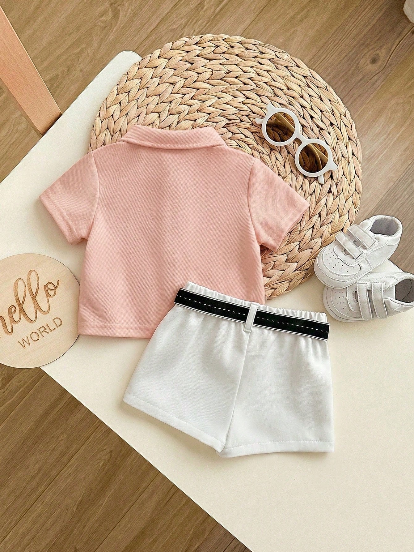 2pcs Baby Boys Polo Shirt & Belted Shorts Set - Blush | 21 Century ...