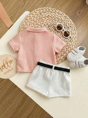 2pcs Baby Boys Polo Shirt & Belted Shorts Set - Blush | 21 Century ...