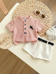 2pcs Baby Boys Polo Shirt & Belted Shorts Set - Blush | 21 Century ...