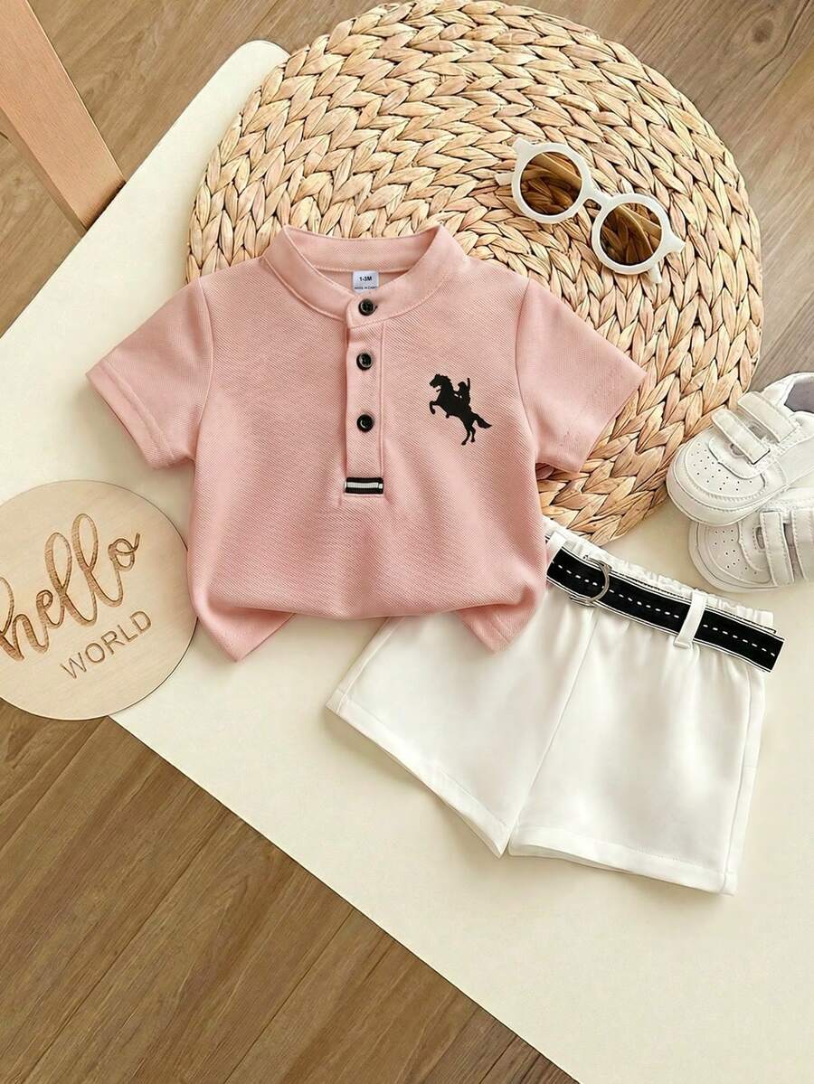 2pcs Baby Boys Polo Shirt & Belted Shorts Set - Blush | 21 Century ...