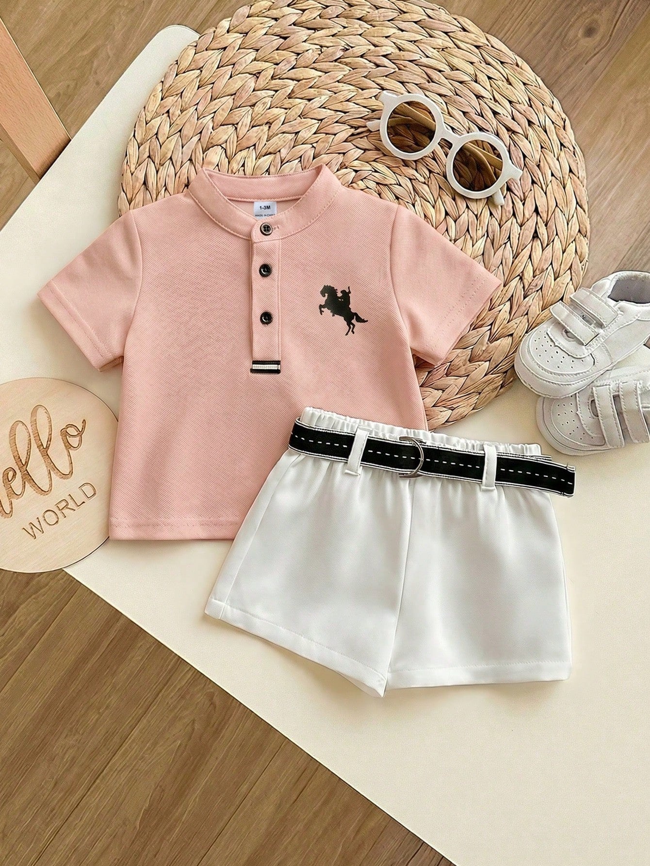 2pcs Baby Boys Polo Shirt & Belted Shorts Set - Blush | 21 Century ...