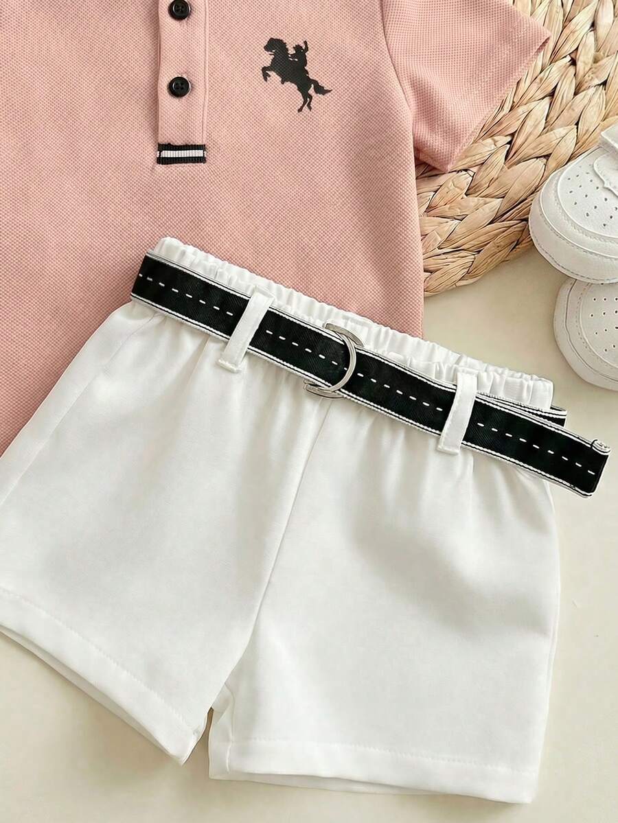 2pcs Baby Boys Polo Shirt & Belted Shorts Set - Blush | 21 Century ...