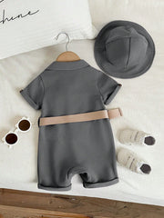 2pcs Unisex Giraffe Appliqué Safari Romper & Bucket Hat - Slate | 2...