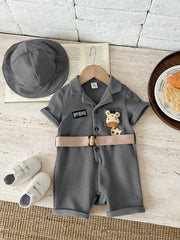 2pcs Unisex Giraffe Appliqué Safari Romper & Bucket Hat - Slate | 2...