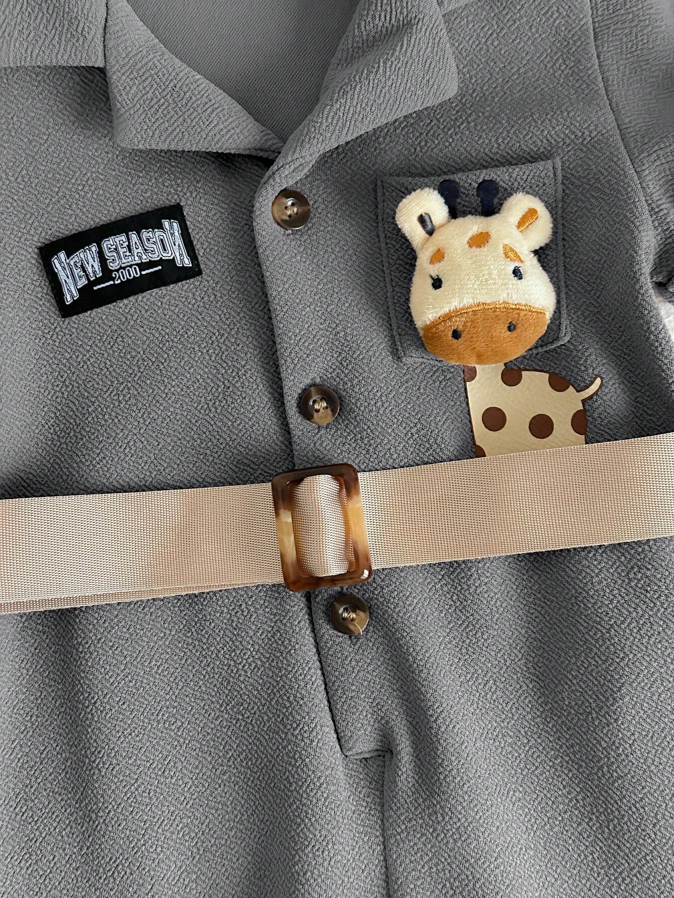 2pcs Unisex Giraffe Appliqué Safari Romper & Bucket Hat - Slate | 2...