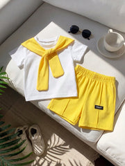 2pcs Boys Shoulder-Tie Tee & Shorts Set - Buttercup | 21 Century Kids