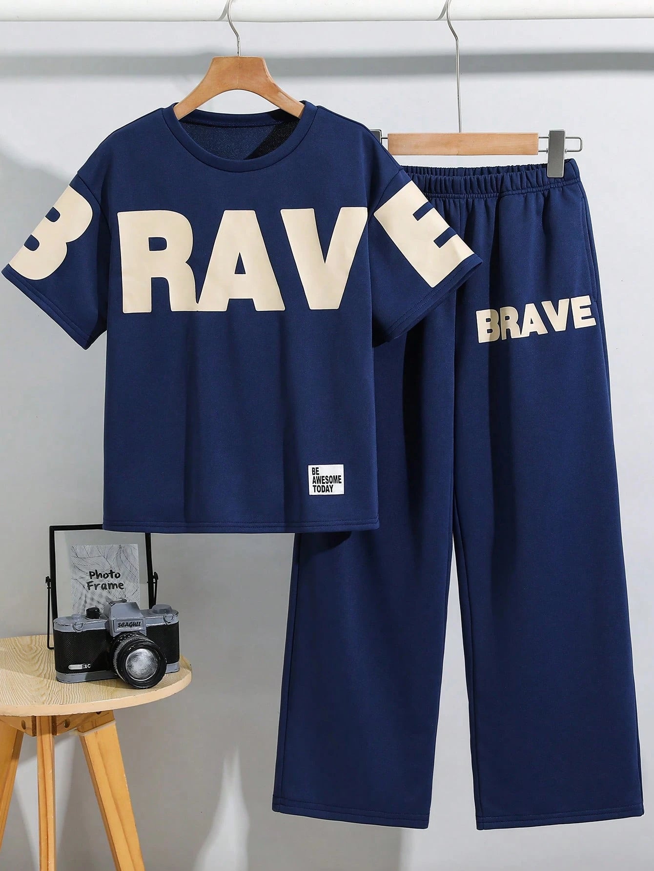2pcs Big Boys BRAVE Letter Print T-Shirt & Pants Set - Midnight | 2...