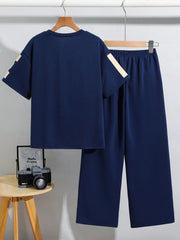 2pcs Big Boys BRAVE Letter Print T-Shirt & Pants Set - Midnight | 2...
