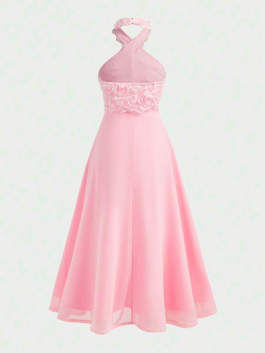 Big Girls 3D Rosette Halter Chiffon Maxi Dress - Blush | 21 Century...