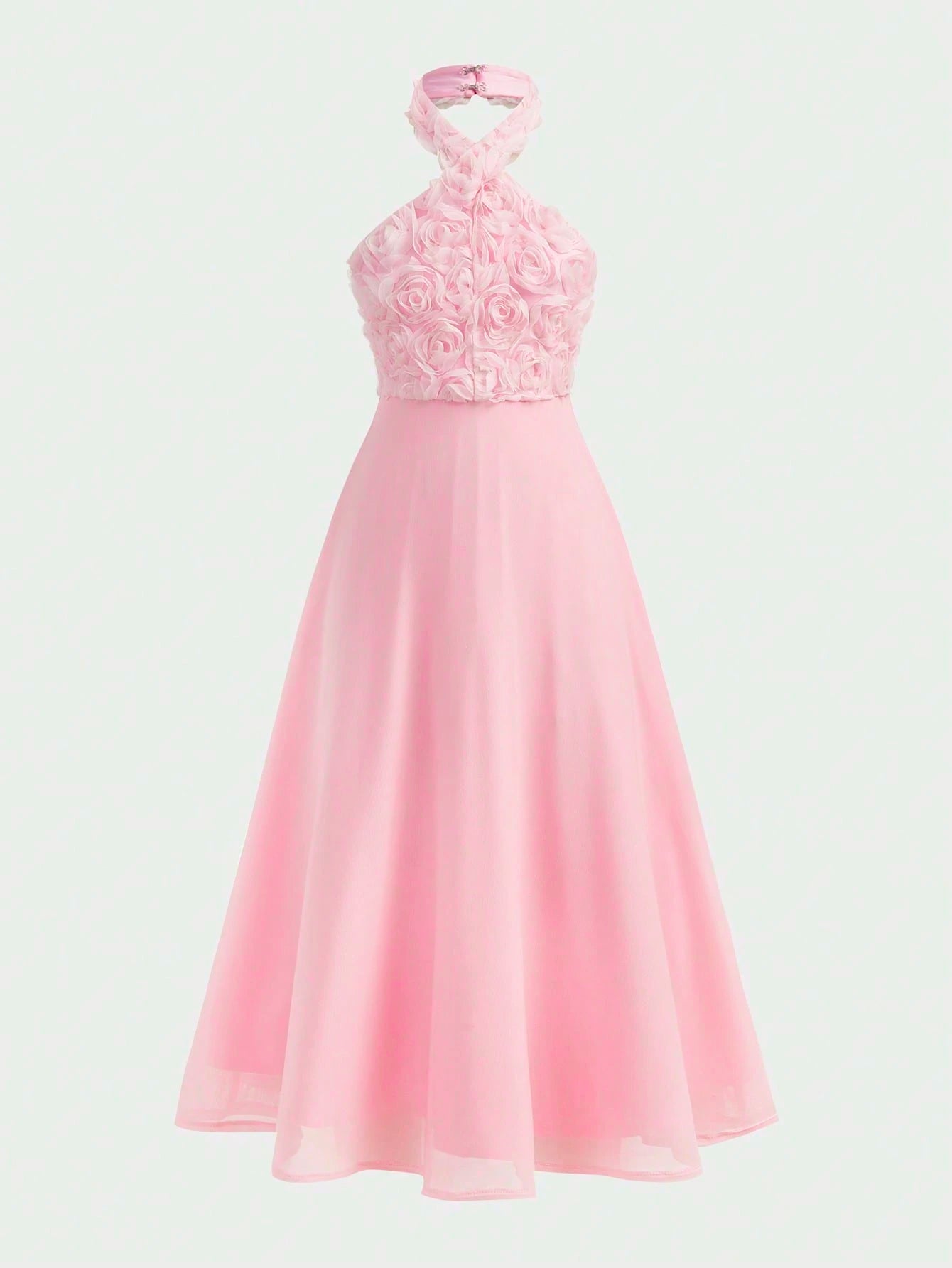 Big Girls 3D Rosette Halter Chiffon Maxi Dress - Blush | 21 Century...