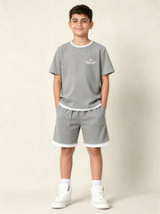 2pcs Big Boys Waffle Knit Ringer Tee & Bermuda Shorts Set - Slate |...