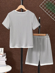 2pcs Big Boys Waffle Knit Ringer Tee & Bermuda Shorts Set - Slate |...