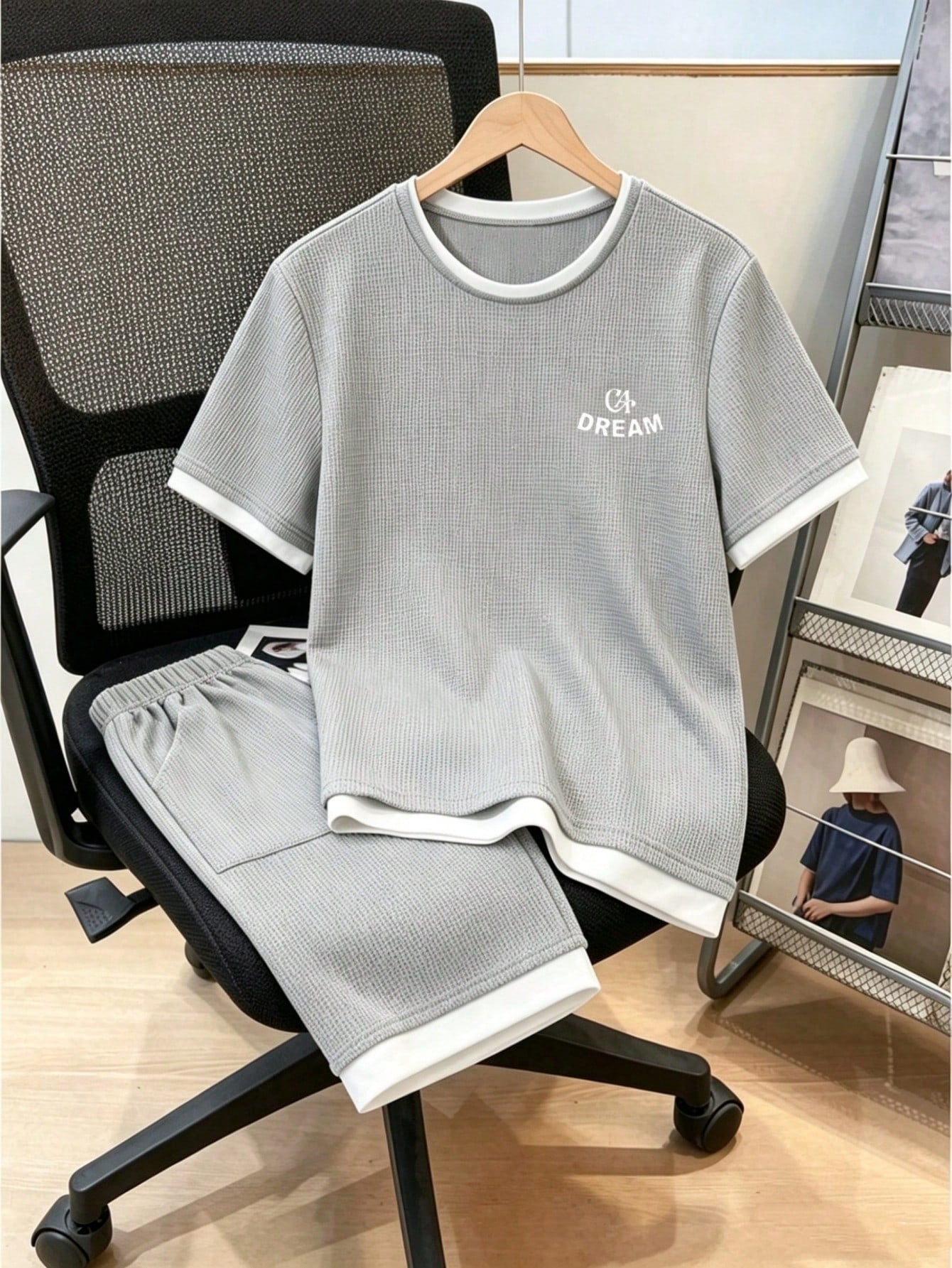 2pcs Big Boys Waffle Knit Ringer Tee & Bermuda Shorts Set - Slate |...