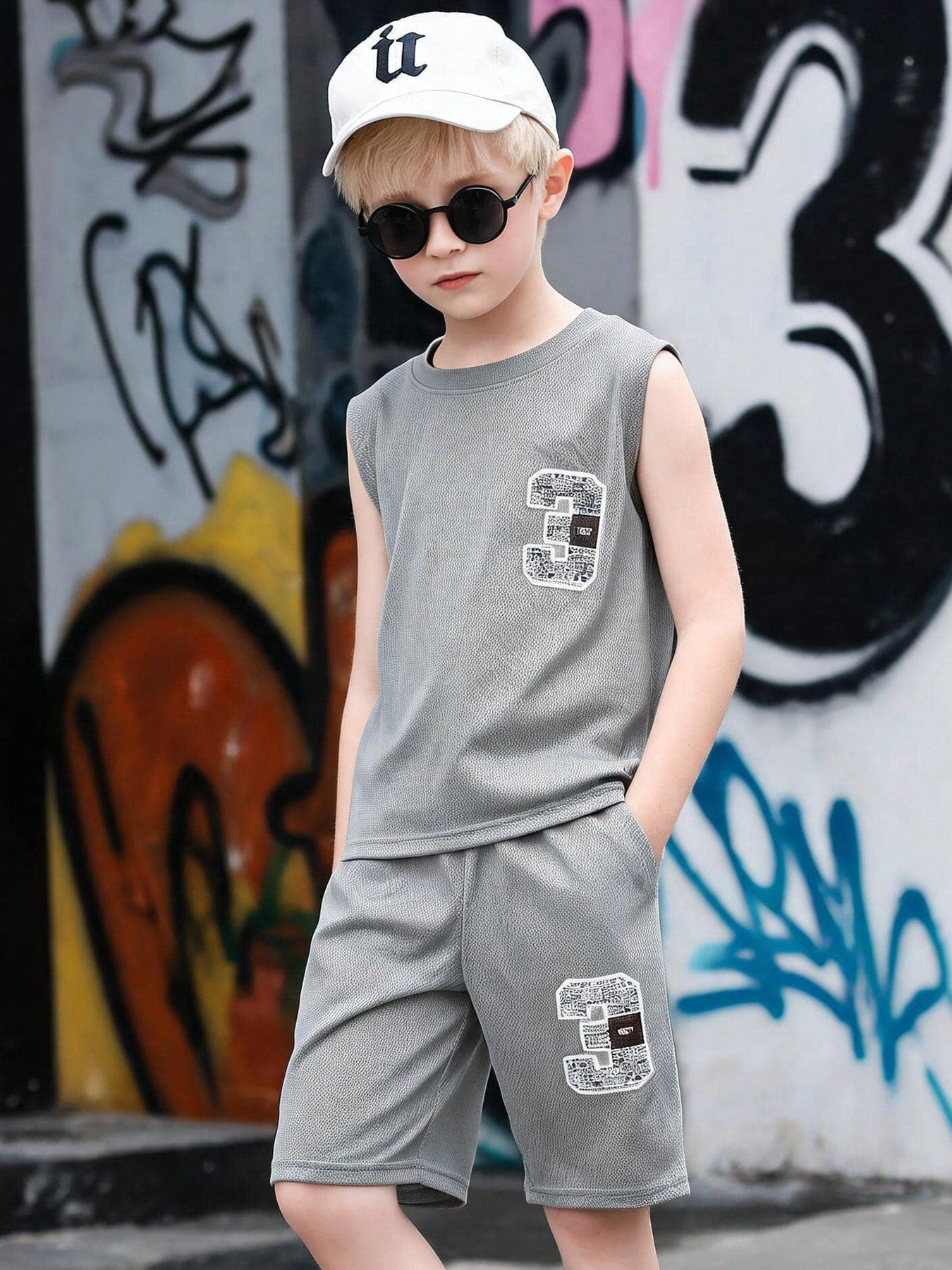2pcs Big Boys Varsity Number Mesh Tank & Shorts Set - Slate | 21 Ce...