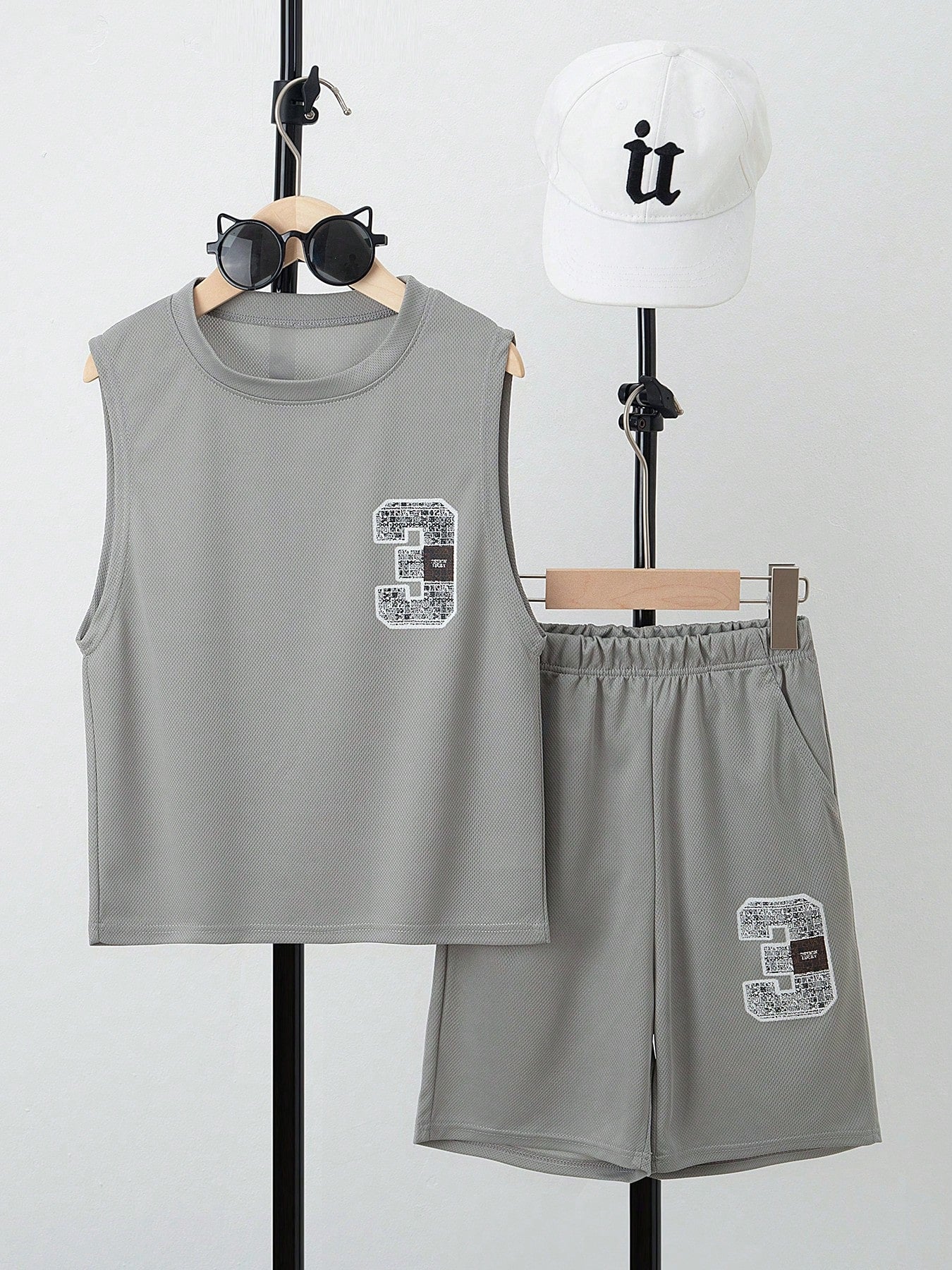 2pcs Big Boys Varsity Number Mesh Tank & Shorts Set - Slate | 21 Ce...