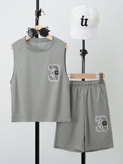 2pcs Big Boys Varsity Number Mesh Tank & Shorts Set - Slate | 21 Ce...