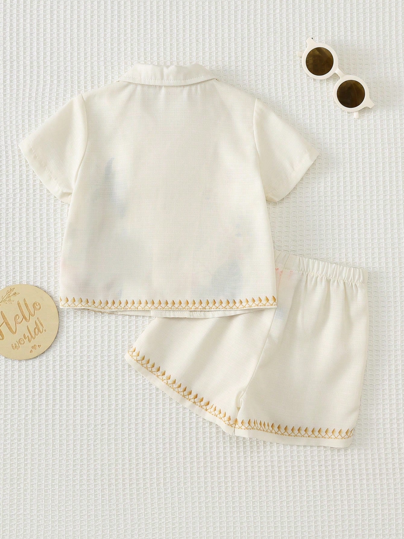 2pcs Boys Jungle Embroidered Resort Shirt & Shorts Set - Ecru | 21 ...