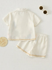 2pcs Boys Jungle Embroidered Resort Shirt & Shorts Set - Ecru | 21 ...