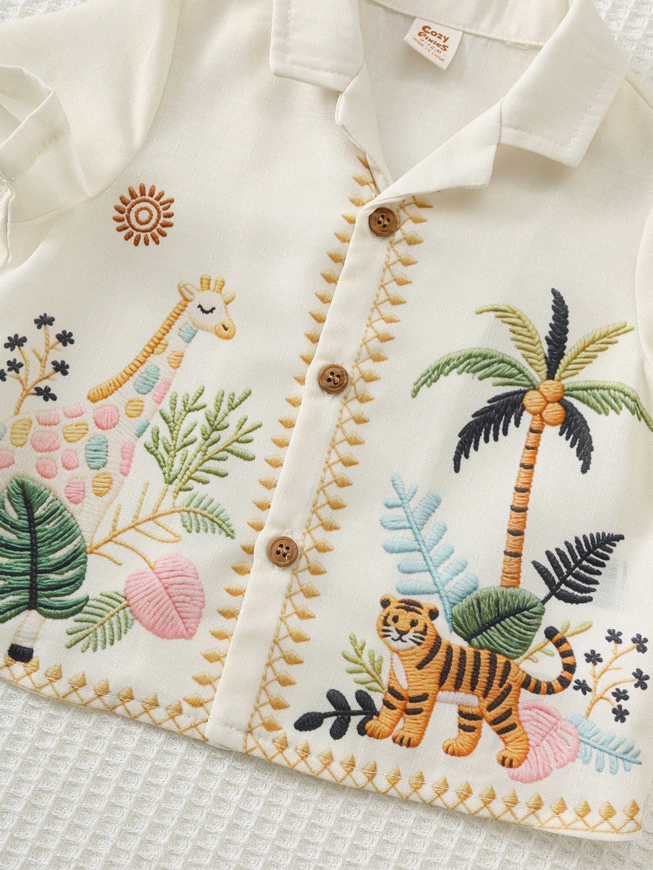 2pcs Boys Jungle Embroidered Resort Shirt & Shorts Set - Ecru | 21 ...
