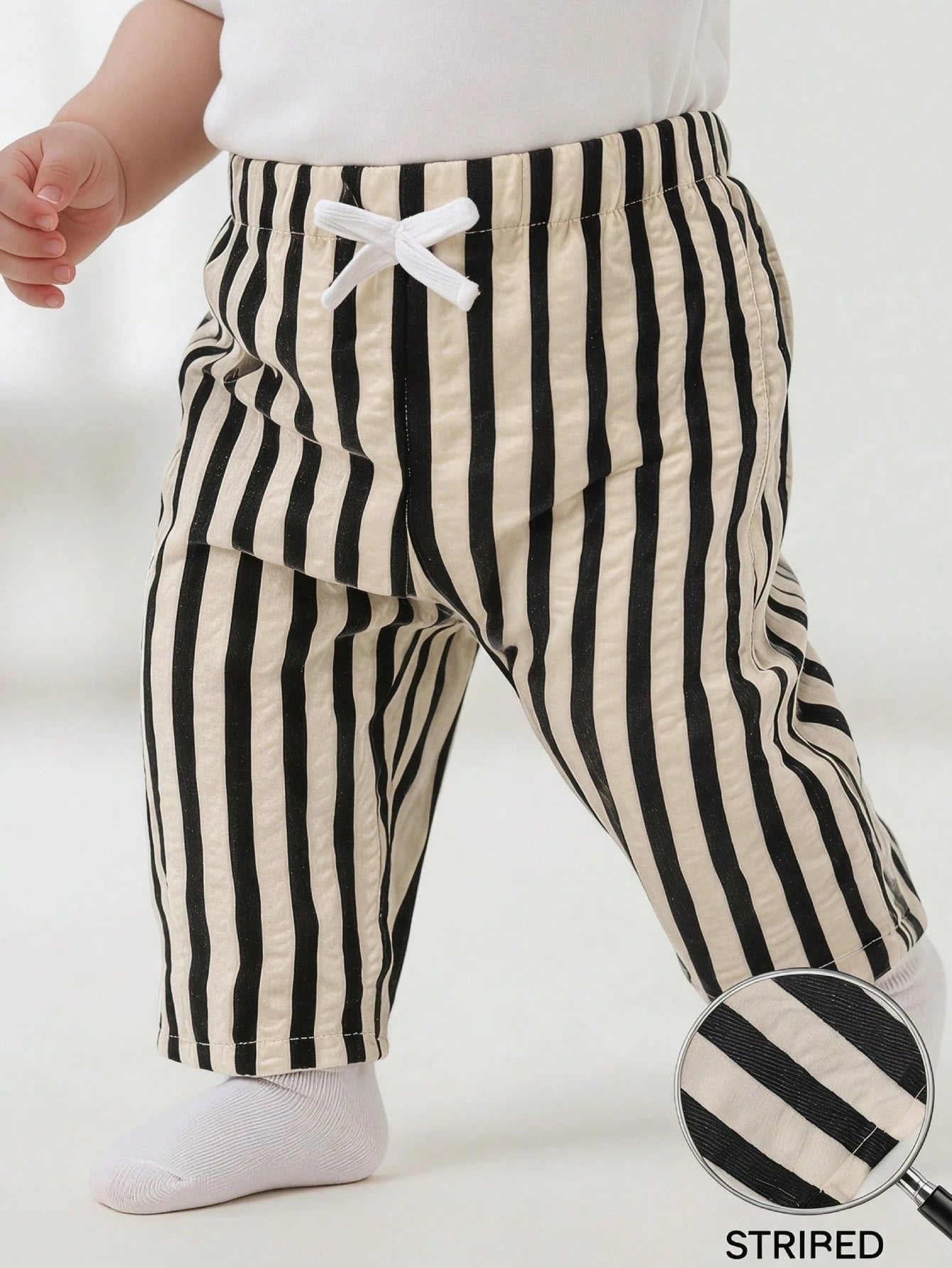 Boys Vertical Stripe Elasticated Waist Trousers - Ecru | 21 Century...