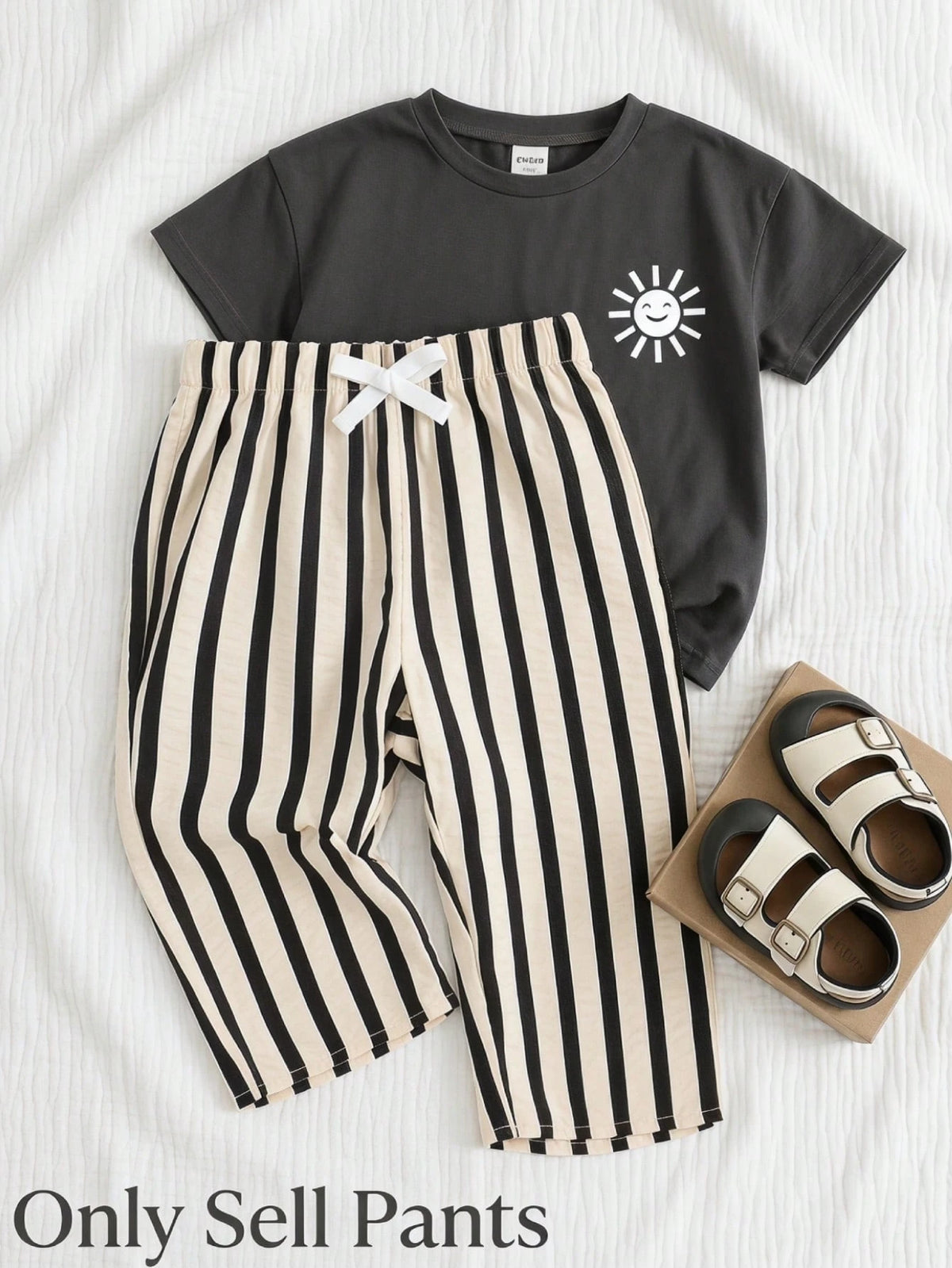 Boys Vertical Stripe Elasticated Waist Trousers - Ecru | 21 Century...