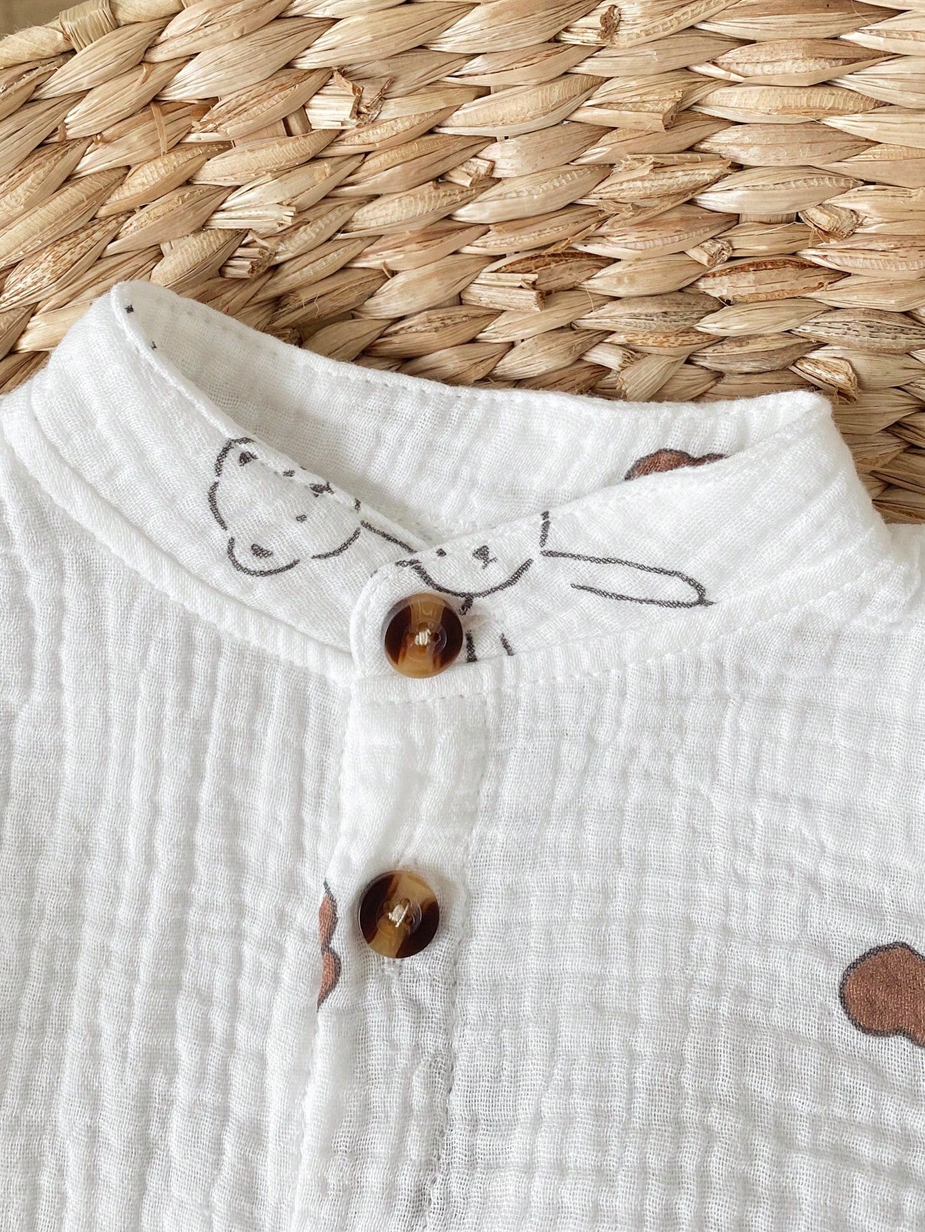 2pcs Baby Boys Bear Print Muslin Shirt & Shorts Set - Ivory | 21 Ce...