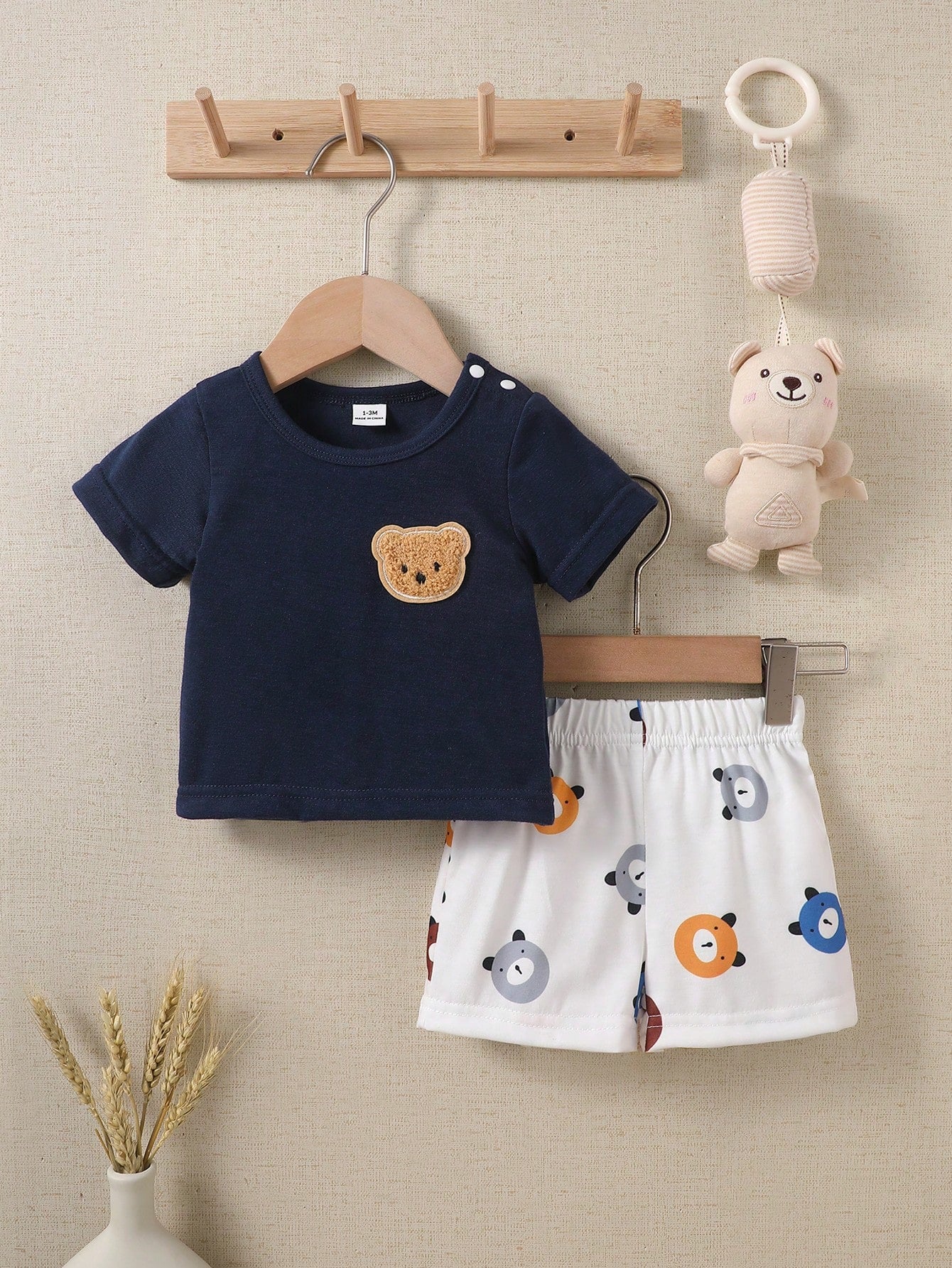 2pcs Baby Boys Bear Appliqué Tee & Shorts Set - Midnight | 21 Centu...