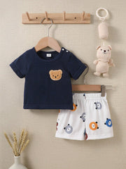 2pcs Baby Boys Bear Appliqué Tee & Shorts Set - Midnight | 21 Centu...