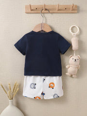 2pcs Baby Boys Bear Appliqué Tee & Shorts Set - Midnight | 21 Centu...