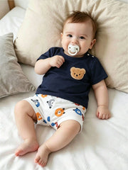 2pcs Baby Boys Bear Appliqué Tee & Shorts Set - Midnight | 21 Centu...