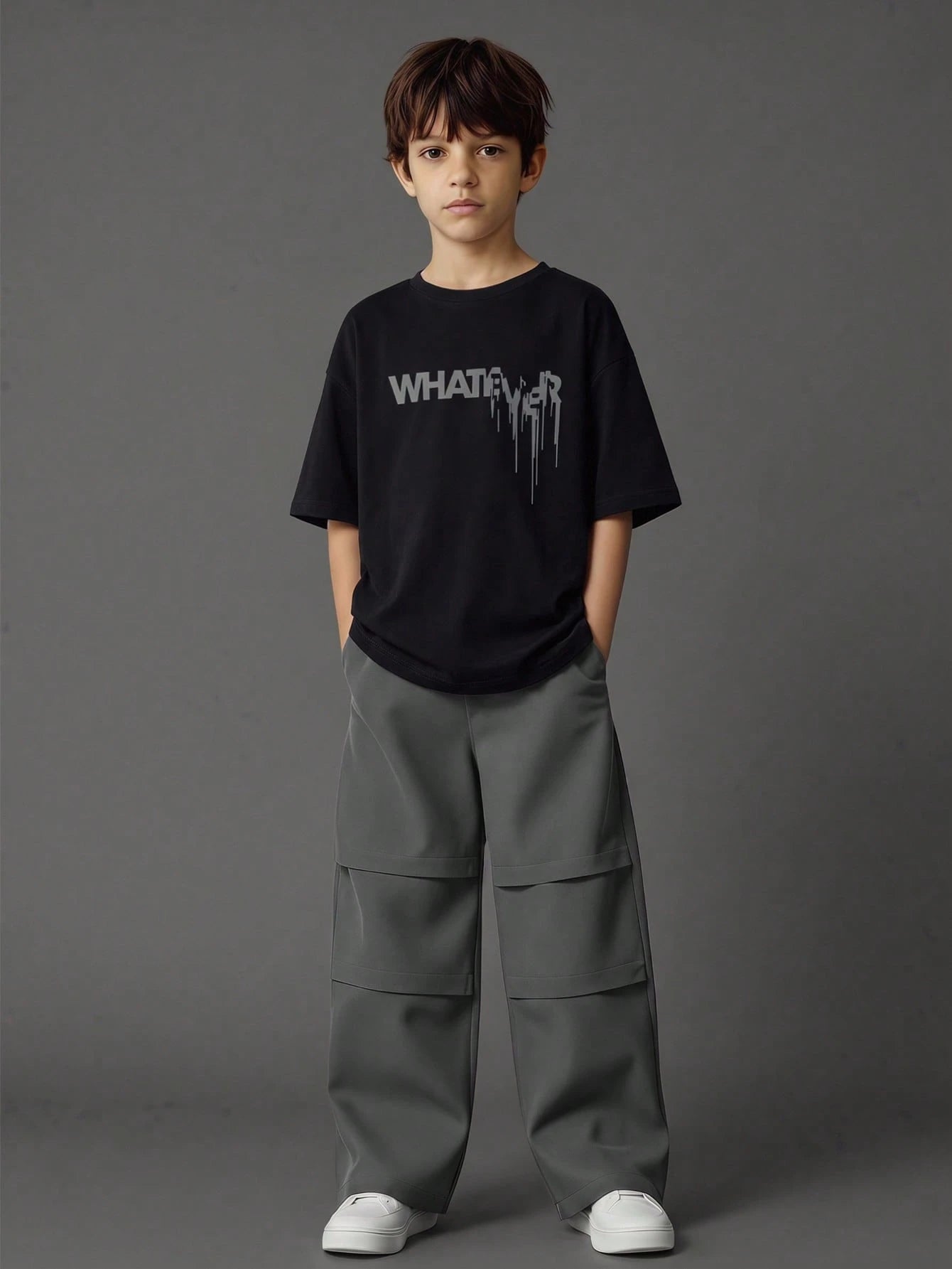 2pcs Big Boys Graffiti Print Tee & Cargo Trousers Set - Onyx | 21 C...