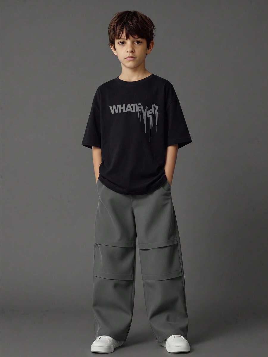 2pcs Big Boys Graffiti Print Tee & Cargo Trousers Set - Onyx | 21 C...