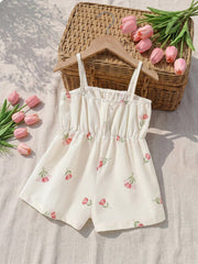 Girls Tulip Print Bow-Front Cami Romper - Ivory | 21 Century Kids