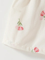 Girls Tulip Print Bow-Front Cami Romper - Ivory | 21 Century Kids