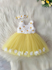 2pcs Girls Daisy Appliqué Tulle Ball Gown & Headband - Buttercup | ...