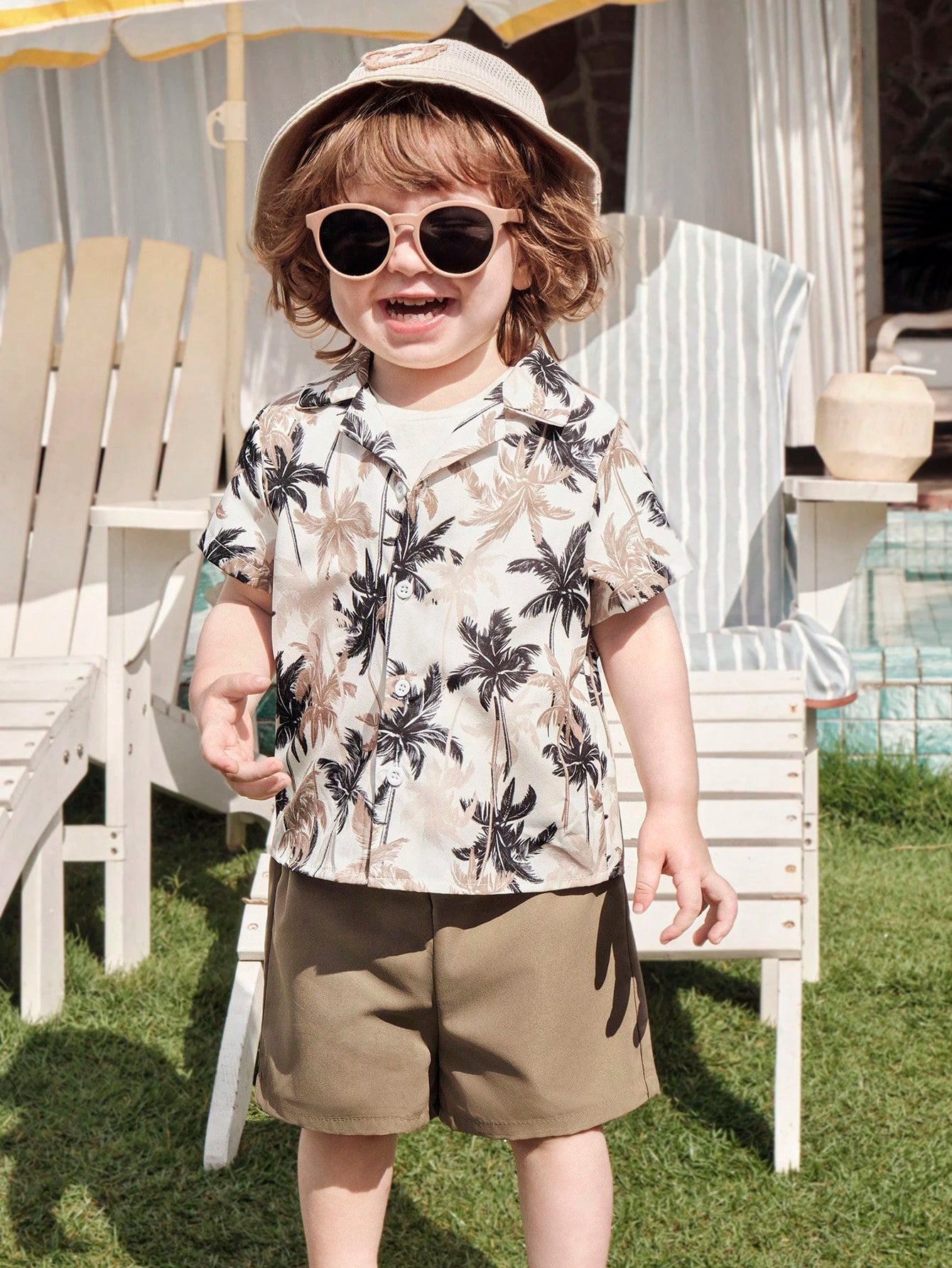 Boys Palm Print Resort Collar Shirt & Shorts - Isabelline