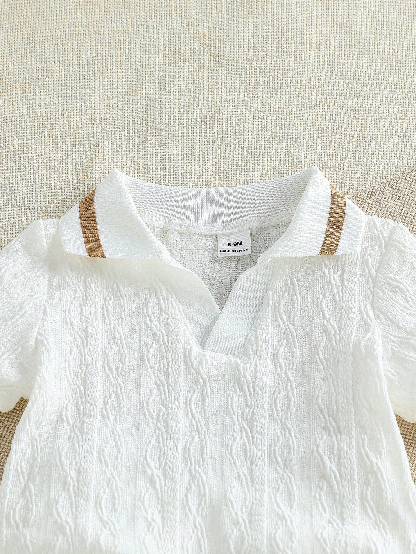 Boys Textured Knit Polo Collar Shirt & Shorts Set - Ivory