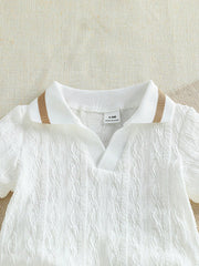 Boys Textured Knit Polo Collar Shirt & Shorts Set - Ivory