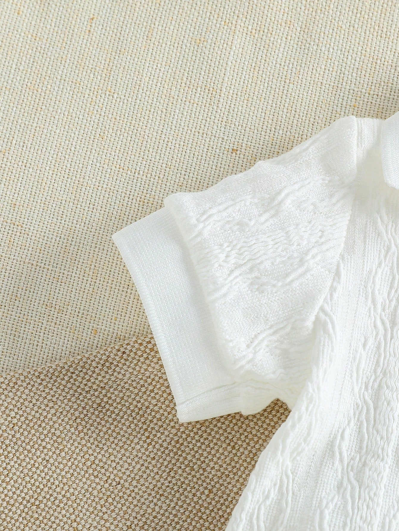 Boys Textured Knit Polo Collar Shirt & Shorts Set - Ivory