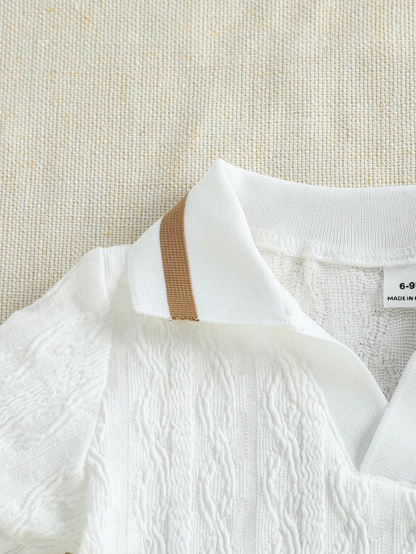 Boys Textured Knit Polo Collar Shirt & Shorts Set - Ivory