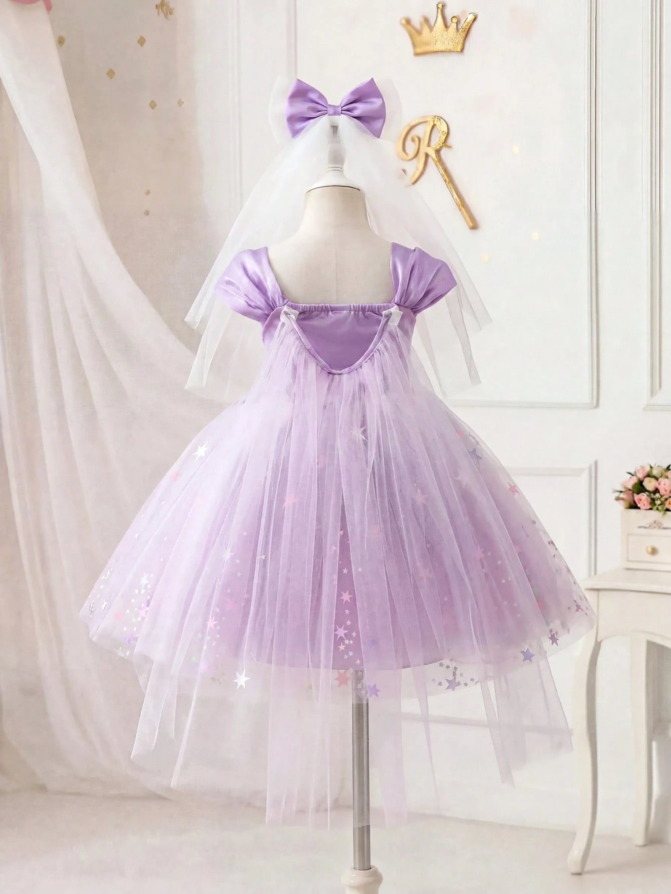 Girls Star Appliqué Satin & Tulle Ball Gown - Wisteria | 21 Century...