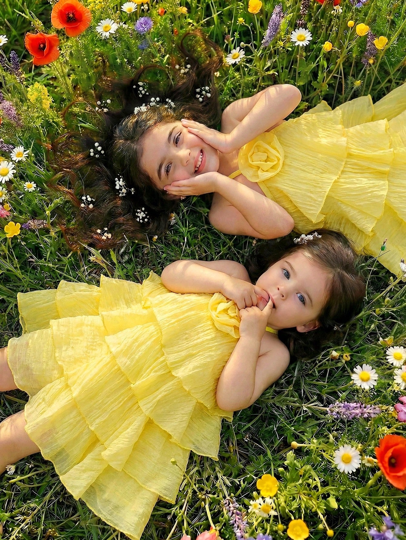 Girls Rose Corsage Tiered Halter Dress - Buttercup | 21 Century Kids