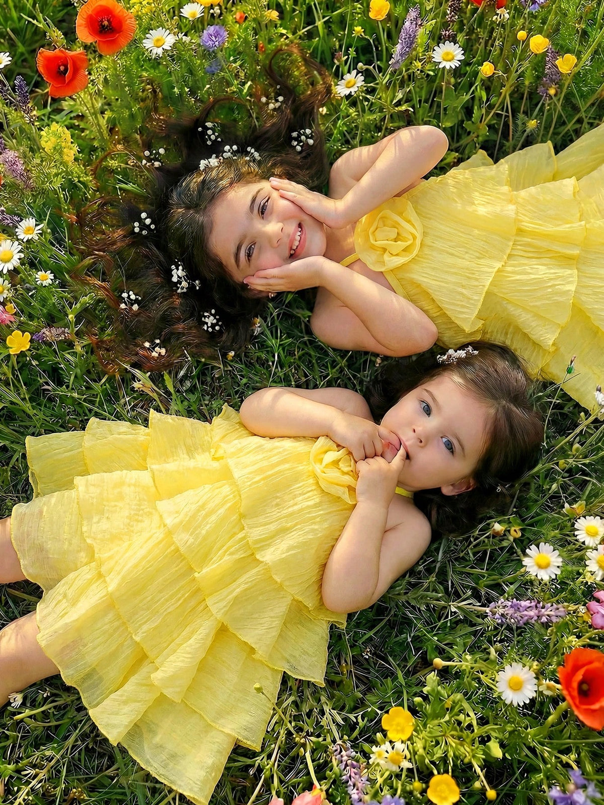 Girls Rose Corsage Tiered Halter Dress - Buttercup | 21 Century Kids