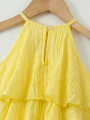 Girls Rose Corsage Tiered Halter Dress - Buttercup | 21 Century Kids