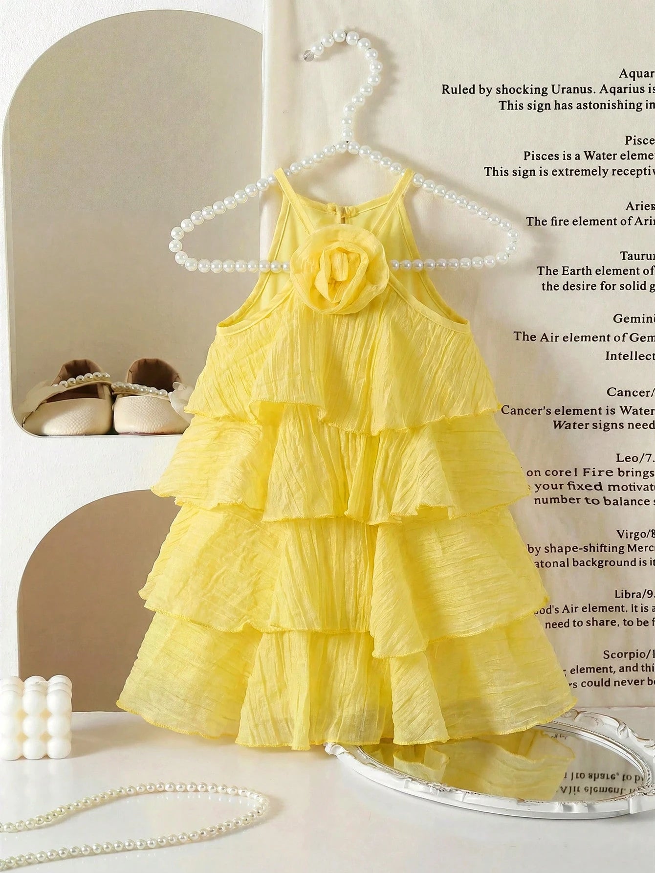 Girls Rose Corsage Tiered Halter Dress - Buttercup | 21 Century Kids