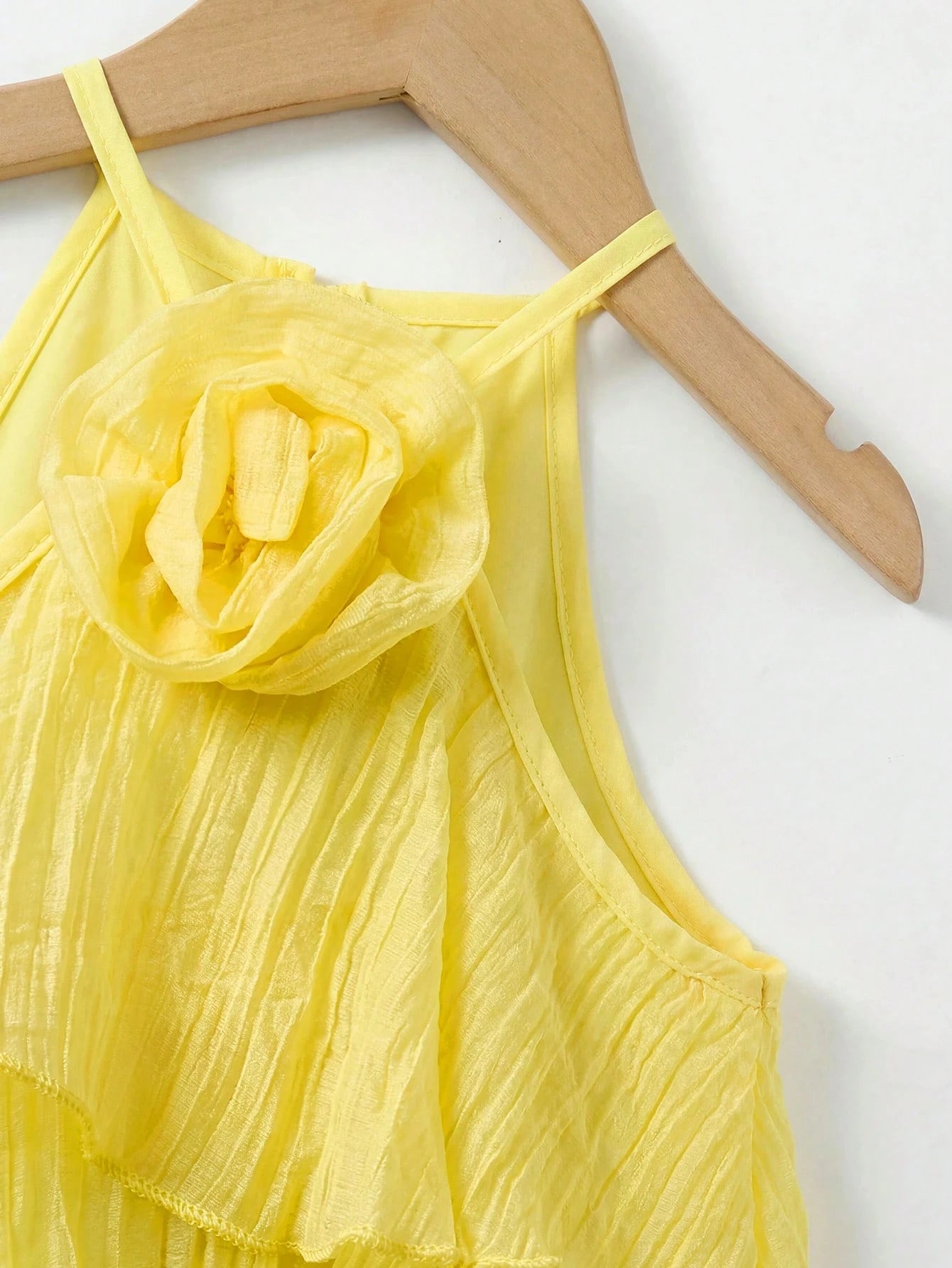 Girls Rose Corsage Tiered Halter Dress - Buttercup | 21 Century Kids