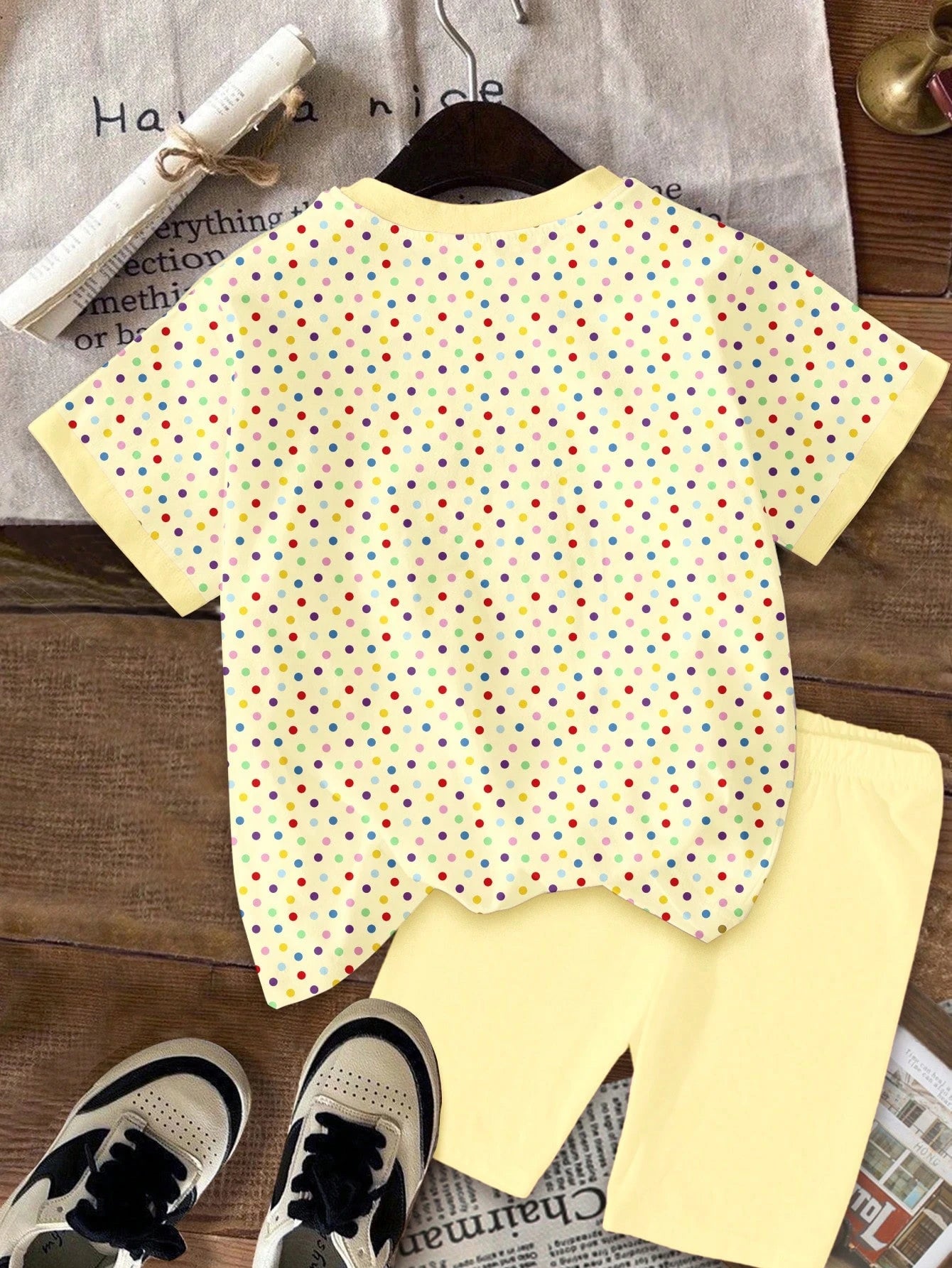 2pcs Little Girls Ice Cream Appliqué Polka Dot Tee & Shorts Set - B...